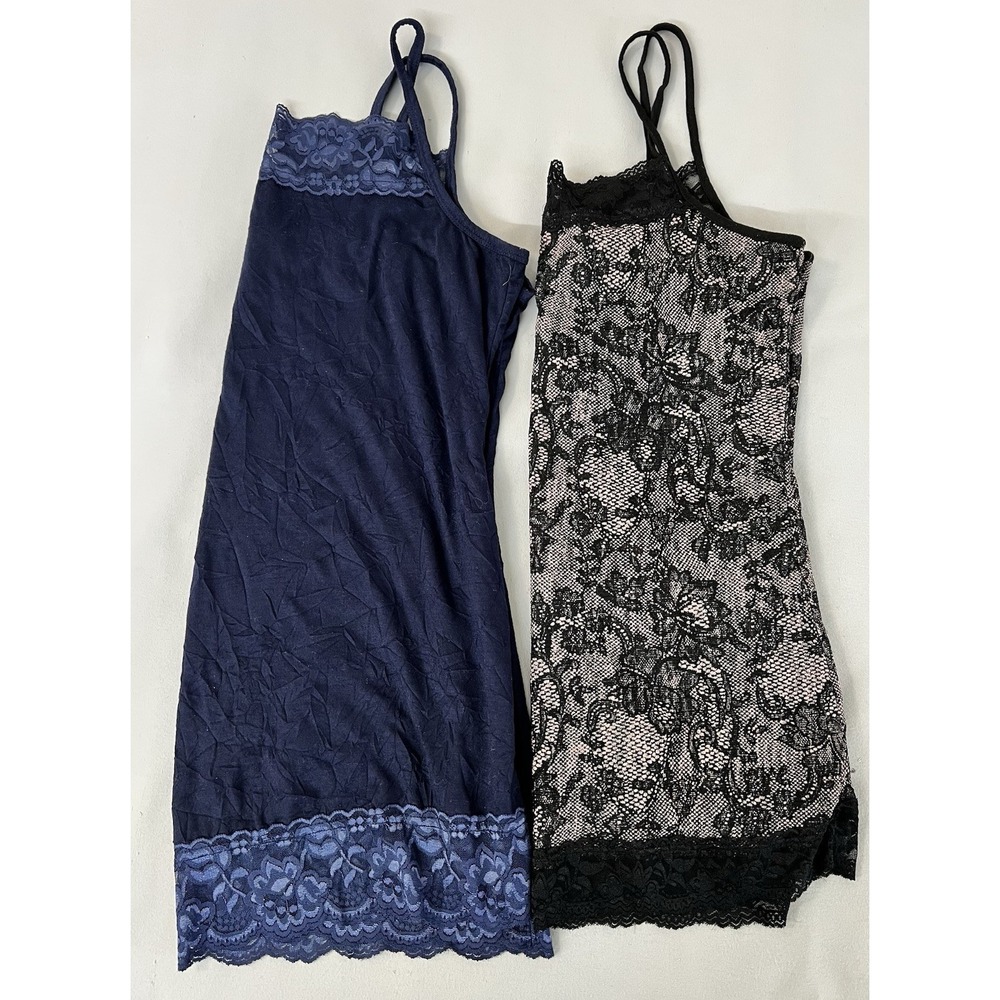 Lot Of 2 Maurices Tank Top Sz 1x Navy Blue / Large Beige Black Lace Womens Y2K